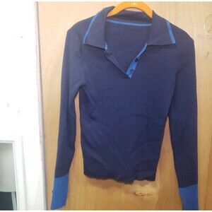 Knit Mix Blue Polo long sleeve Sweater 
Sz Lg 
Contrast Blue cuff design is open